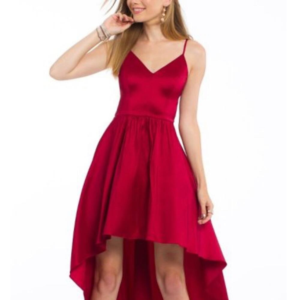 CAMILLE LA VIE Spaghetti Strap V Neckline Taffeta High Low Dress